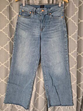 J. Crew Wide Leg Crop 27 Medium Wash Raw City Street Casual Boho Denim Jeans